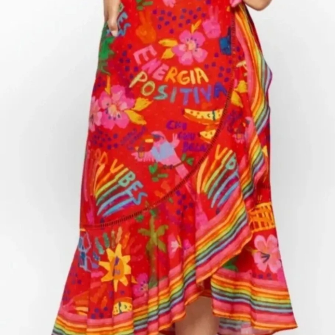 Farm Rio Red Good Vibes Wrap Skirt Women's Size Xs